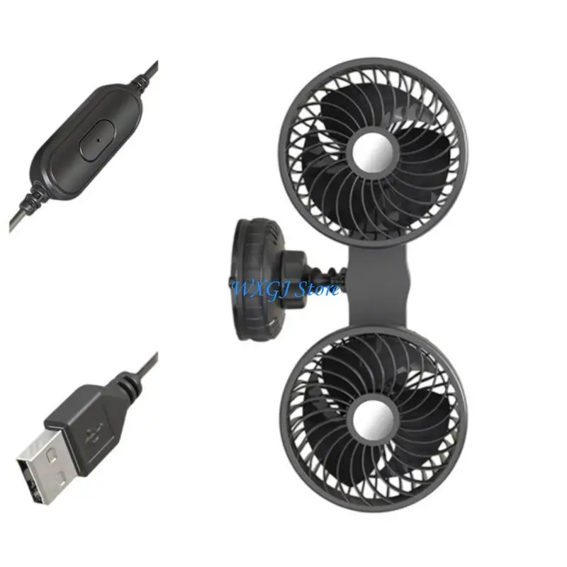 

37JE Suction Cup Mounted Car Fan Twin Adjustable Heads Universal Vehicle Cooling Fan