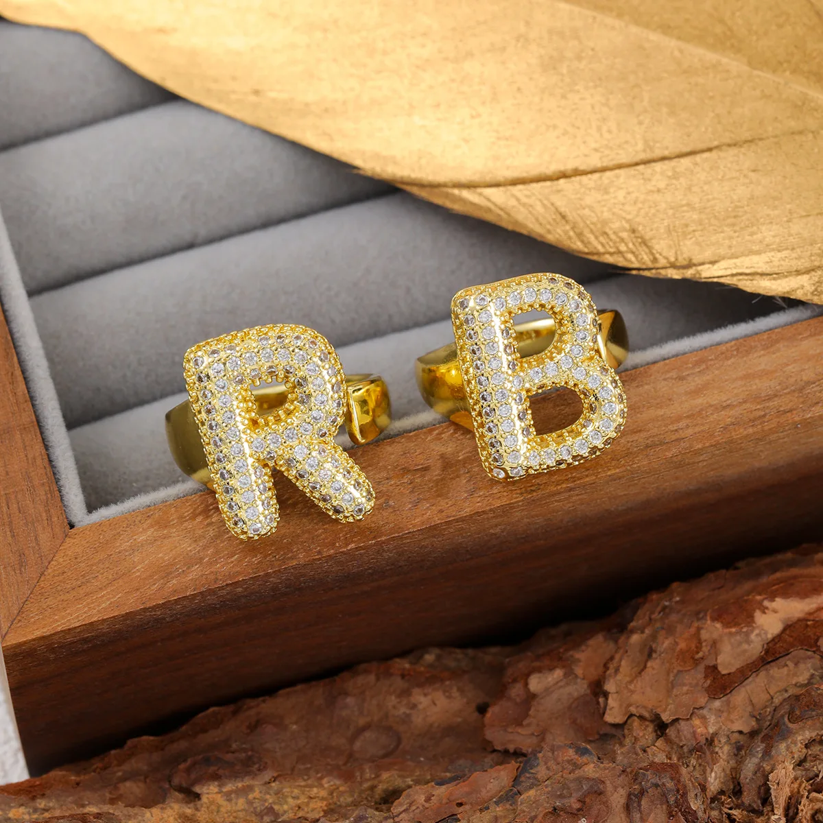 1PC Fashionable Copper Plated Golden Initial A-Z Letter Rings For Women Open Adjustable Ring Aesthetic Wedding Jewelry Gift