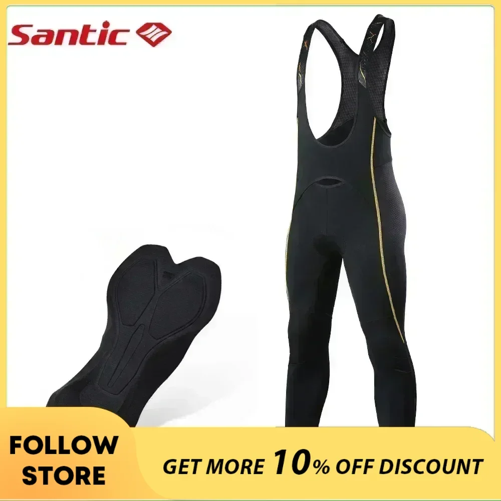 Santic Cycling Bib Tights Outdoor Sports Winter Padded Leggings  Reflective Thermal Fleece Zipper MTB Bike Trousers Asian Size