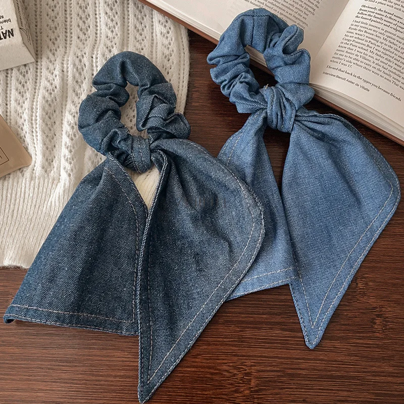 Джинсовая повязка для волос с бантом для толстой кишки, высококачественная веревка для волос, резинка для волос, корейская повязка на голову
