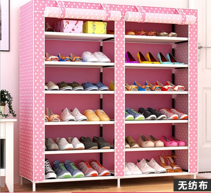 Simple shoe cabinet non-woven shoe rack modern simple double row six-layer thickened dust-proof cloth shoe cabinet