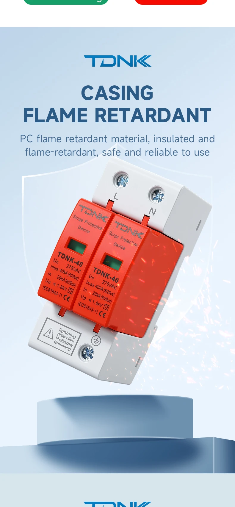 TDNK AC SPD 2P 20KA 40KA 275V 385V Überspannungsschutz für Häuser, Niederspannungsableiter, Blitzschutzgerät für Haus-PV-Systeme – Detail 8