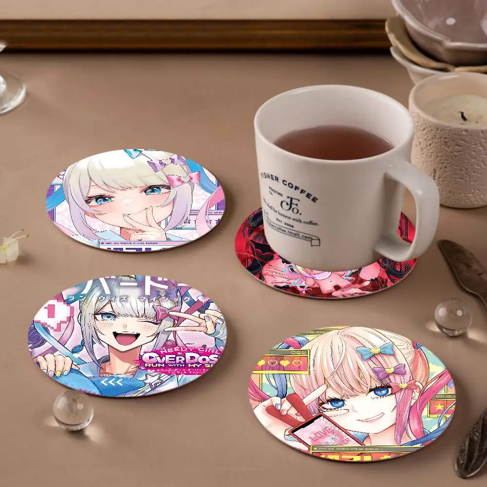 Needy Girl Overdose Game Themed Wooden Coaster Creative Heat-Resistant Non-Slip Table Mat, Suitable for Protecting Desktop