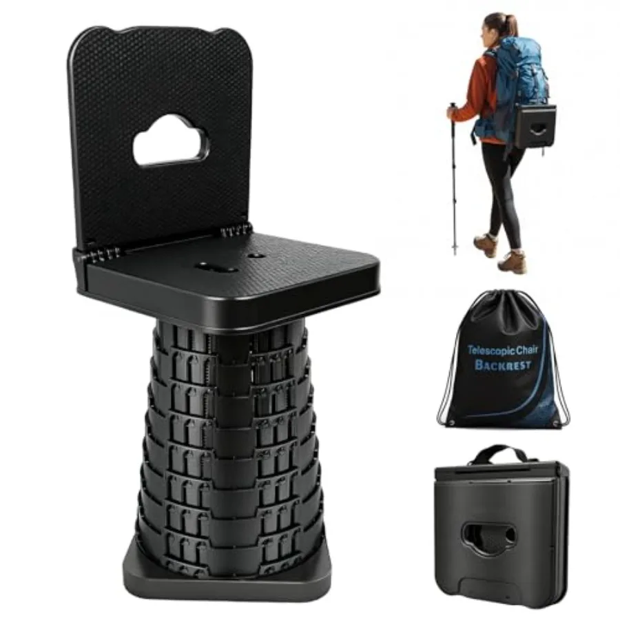 

Upgraded Collapsible Stool with Backrest Portable Telescopic Seat with Carry Bag Square Folding Stool for Camping Gardening Fis