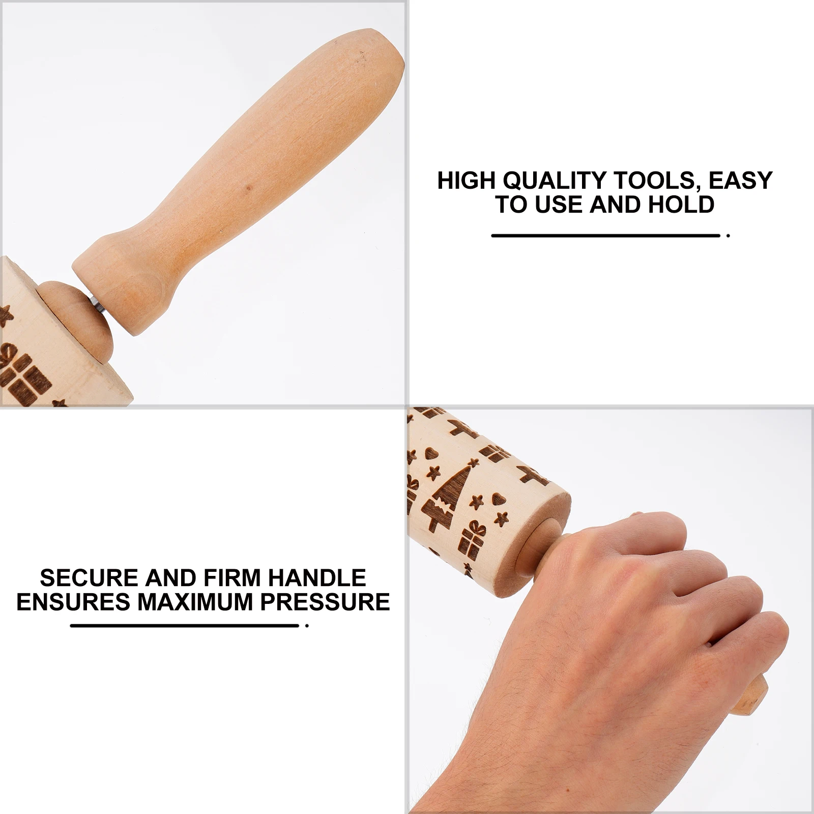 

1 pc Christmas Embossing Rolling Pin Baking Wooden Dough Roller Natural Non-Stick Handle Dessert Pizza Bread Tool Xmas Cookie