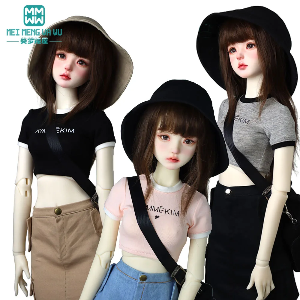 Fits 1/3 1/4 BJD Doll clothes DD SD MSD Doll Fashion letter t-shirt black, pink, white, gray gift for girls