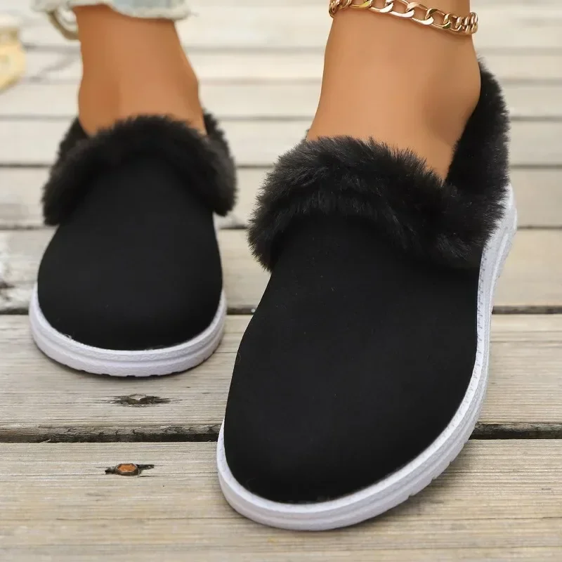 Female Shoes on Sale New One Kick Women Flats Winter Round Toe Warm Solid Solft Sole Casual Comfortable Large Size Flat Shoes image 2
