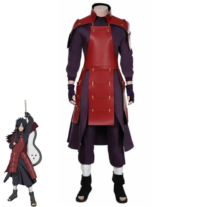 

2025 22 Anime Uchiha Madara Cosplay Costume Red PU Vest Coat Armor Robe Pants Combat Uniform Wig Adult Man Carnival Christmas Su