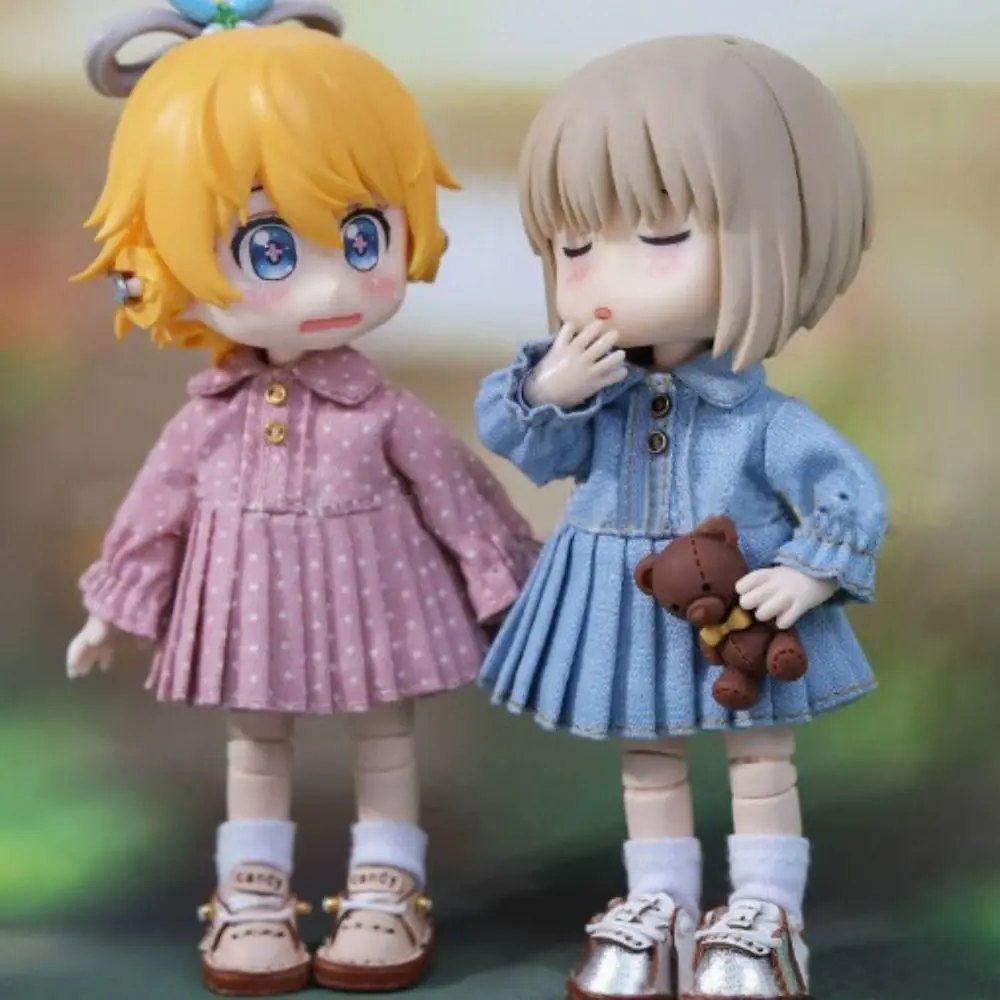 Ręcznie robiona sukienka organowa ubrania koronkowa modna lalka plisowana spódnica DIY akcesoria kołnierz z klapami dżinsy sukienki dla lalek 1/11 OB11