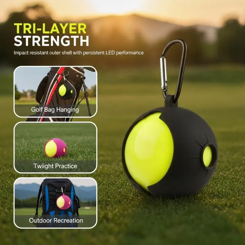 Park Golf Ball Silicone Sleeve, Portable Golf Ball Carry Storage Bag With Carabiner Clip, Golf Sports Accessories