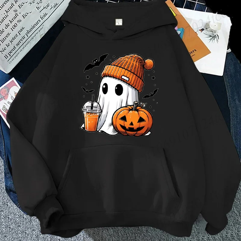Funny Halloween Shirt, Funny Spooky Boo Women Hoodies, Bat Pumpkin Sweatshirts, Halloween Party Ghost Fleece Hooded Hoodies