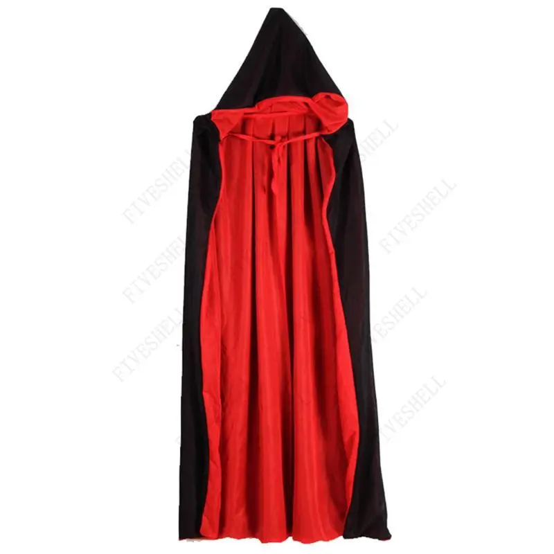 Medievale Cosplay vampiro nero rosso mantello mantello collo alto berretto per Costume di Halloween Unisex Dress up Carnival Party uomo donna