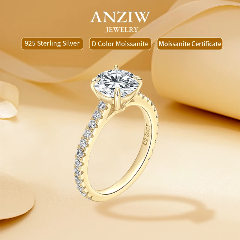 

Пасьянс 2CT D круглое кольцо с муассанитом для женщин 100% настоящее серебро 925 пробы обручальные кольца обещание ювелирных изделий на палец сертификат