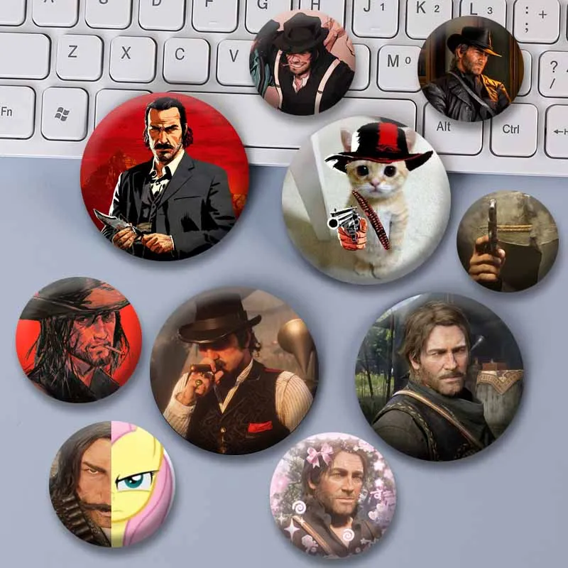 Funny Sadie Adler John Marston Arthur Morgan Game Enamel Pins Cartoon Round Brooch Snap-in Badge Backpack Clothing Accessories