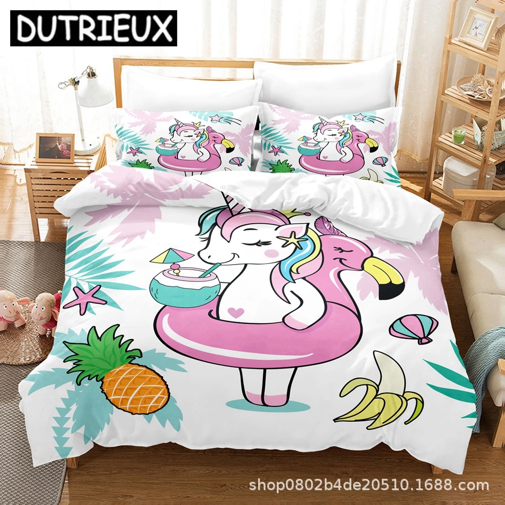 

Cartoon Unicorn Bedding Set 3D Printed Colorful Rainbow Unicorn Queen King Twin Full For Girl Kids Home Textile Duvet Cover