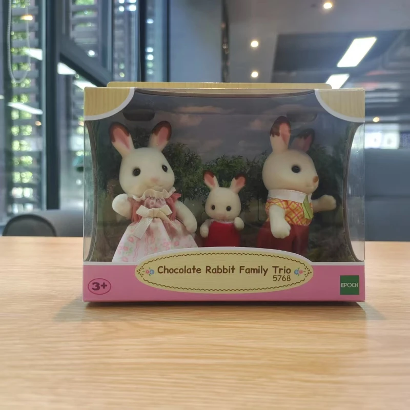Sylvanian Families Chocolate Rabbit And Panda Family Trio Simulation Surface Flocking Plastic Material Playing House Kids Toys