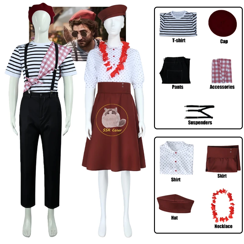 

Костюм для косплея Гюстава Софи из игры Clair Obscur: Expedition 33, повседневная униформа для мужчин и женщин, футболка, шляпа, брюки, новый костюм на Хэллоуин