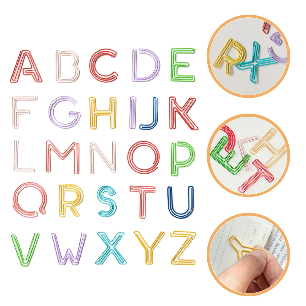 

26pcs Colorful Alphabet Shaped Paper Bookmarks Binder Clips Decorative Office School Supplies Memo Holder Document Divider Funny