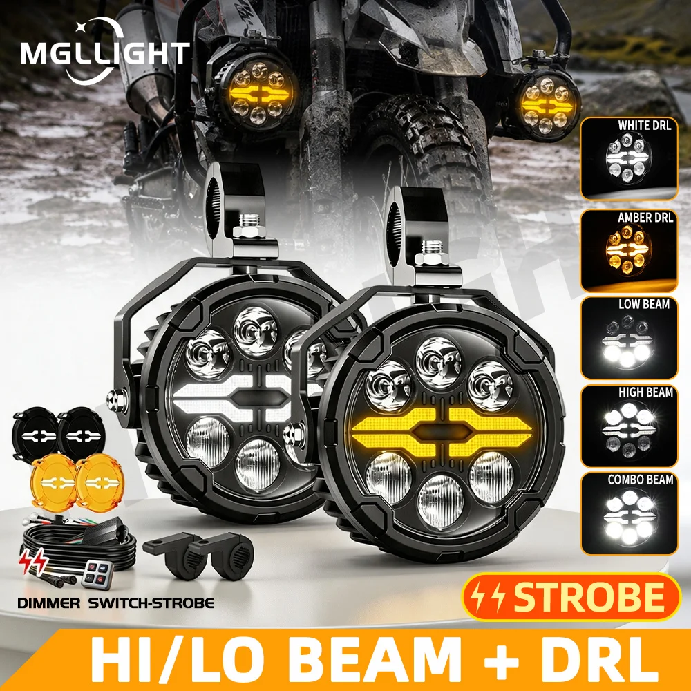 UNISHINE Motorrad-LED-Fahrlichter 4,5 Zoll Rund Hi/Lo-Beam Zusatz-Nebelscheinwerfer Blinklicht Amber Weiß DRL für Offroad-Einsatz für Motorräder 12V 24V