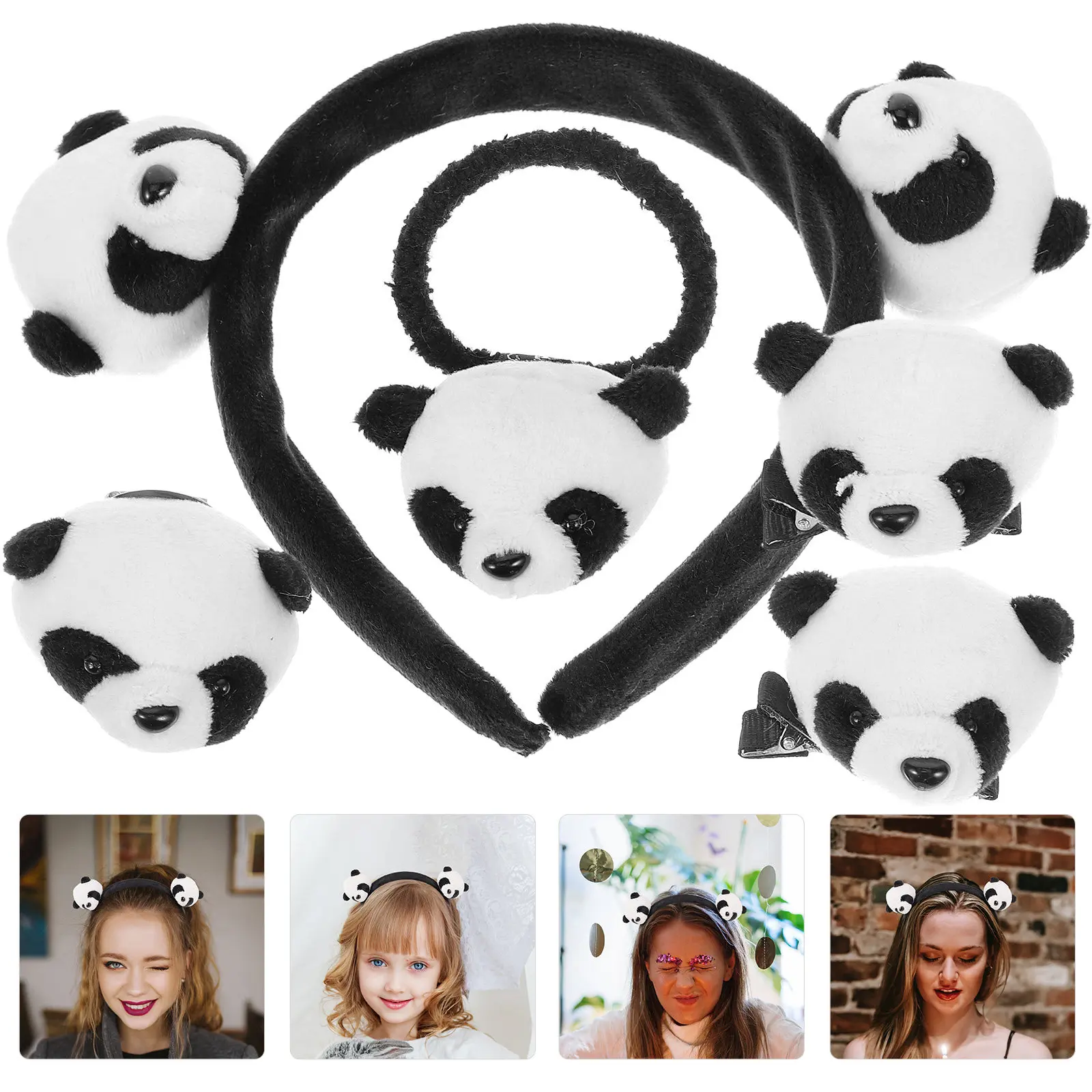 

1Set Panda Accessories for Teens Panda Hair Ties Scrunchies Headband Clips Pin Adorable Animal Theme Styling Set for Birthday