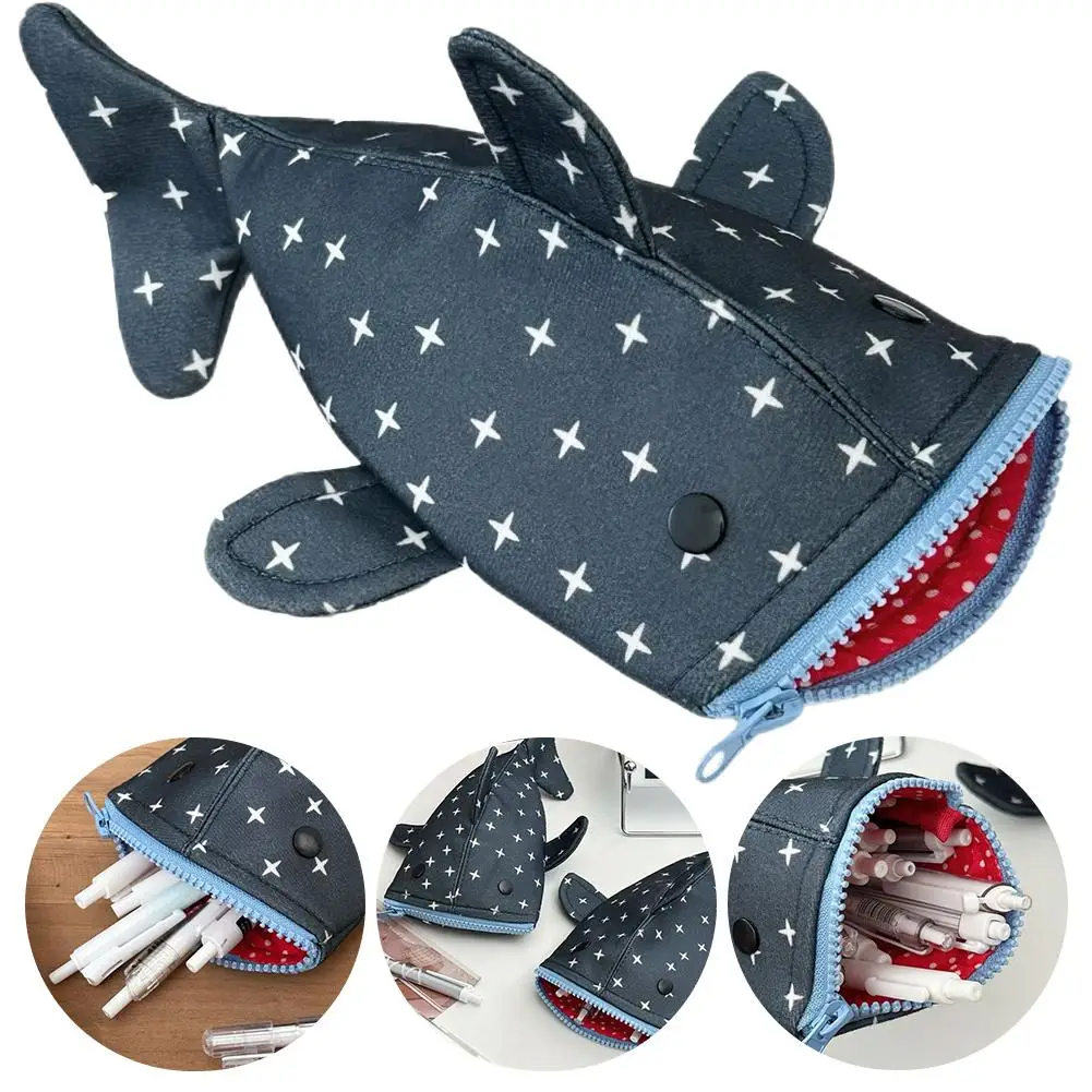 Cute and funny large capacity Shark Shape Capacity Imitation Fish Storage Pencil Case Creative Journal Student Supplies Statione - view 2