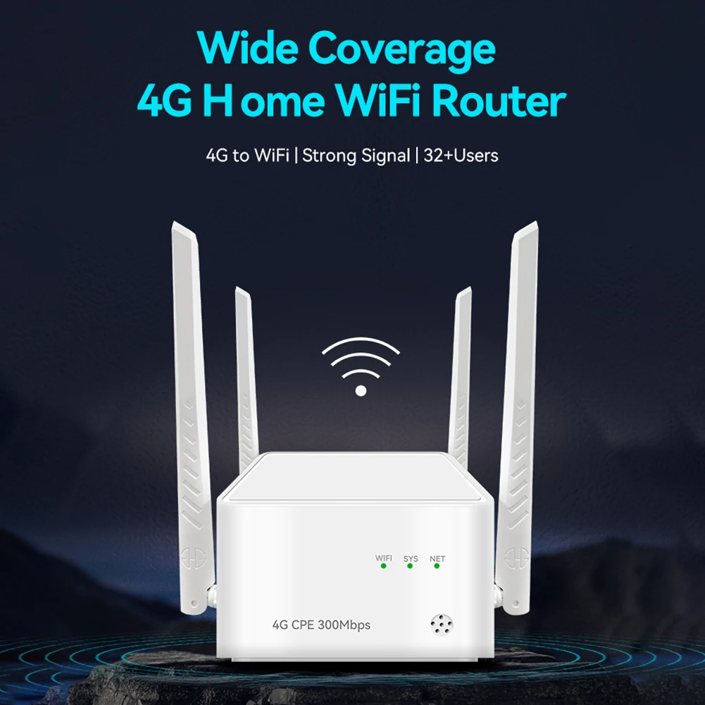 4G CPE Wireless Router 300Mbps RJ45 LTE/PPPOE Gigabit Router with SIM Card Slot Wireless Modem Hotspot 5dBi High Gain Antennas