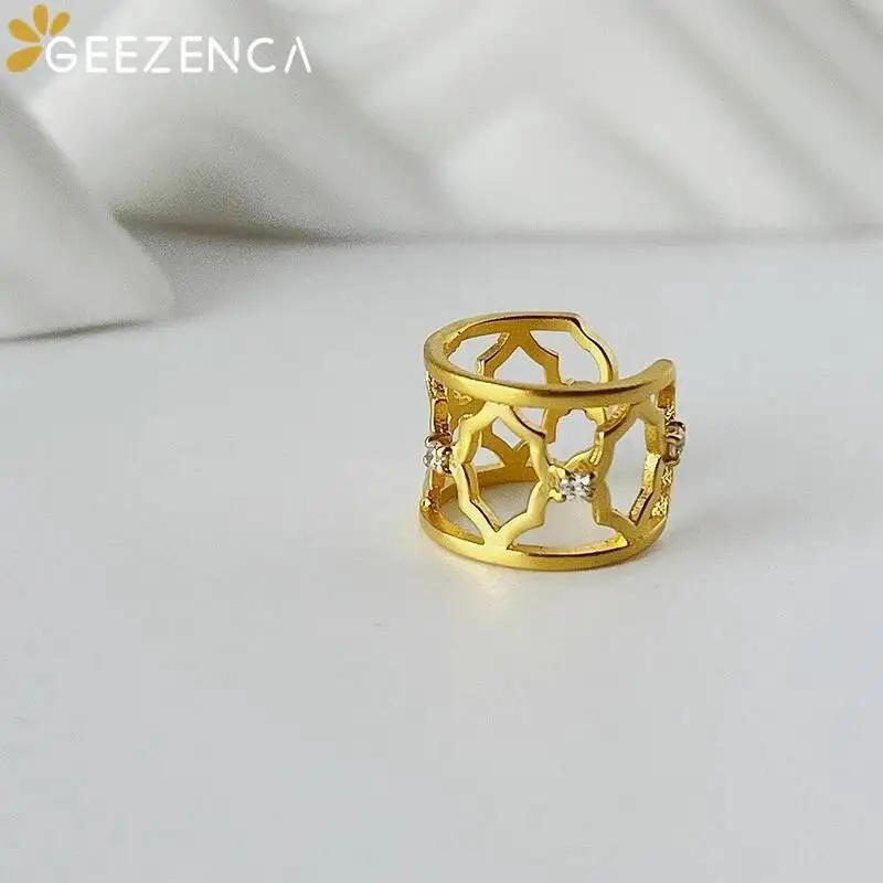 

GEEZENCA 925 Silver Hollow Out Craft Earring Clip On Ear Designer Style Vintage Chinese Window No Piercing Earrings 2023 New