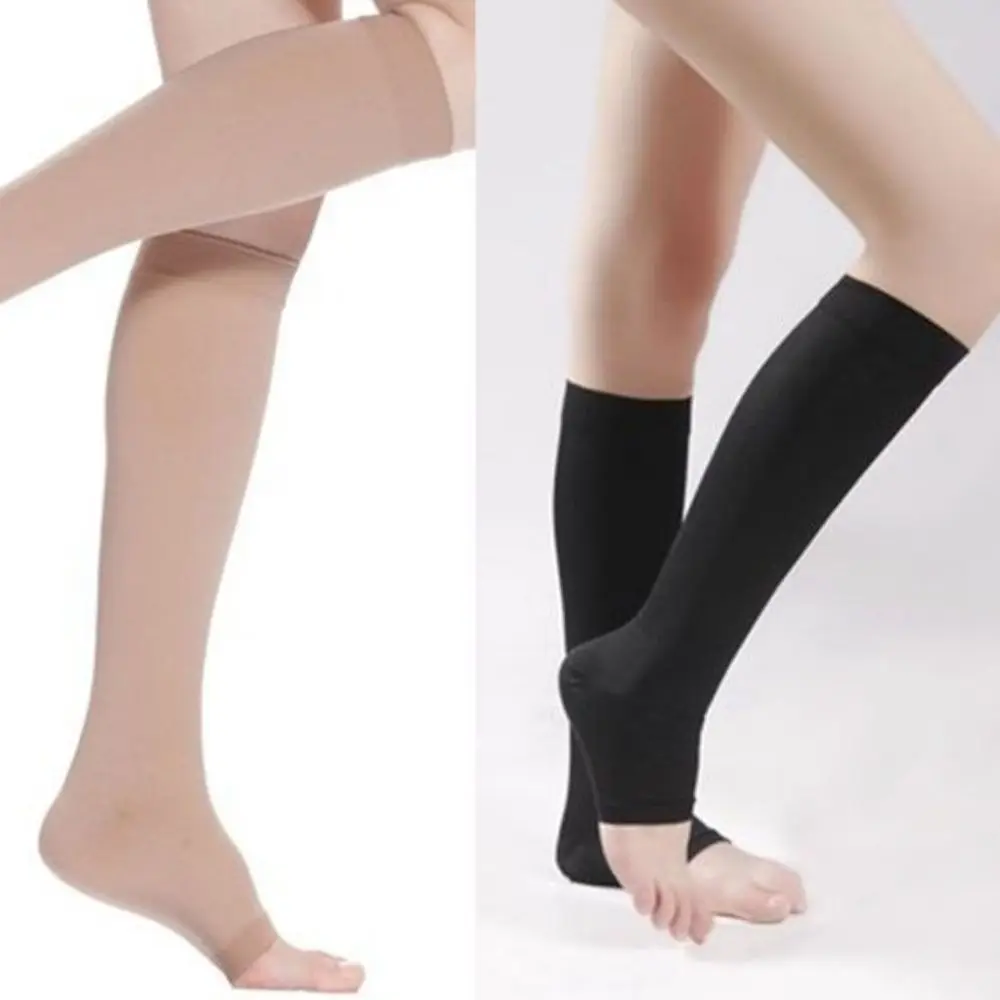 Chaussettes de compression à tube long pour femme, genou haut, corps saillant, fibres chimiques, chaussettes variqueuses