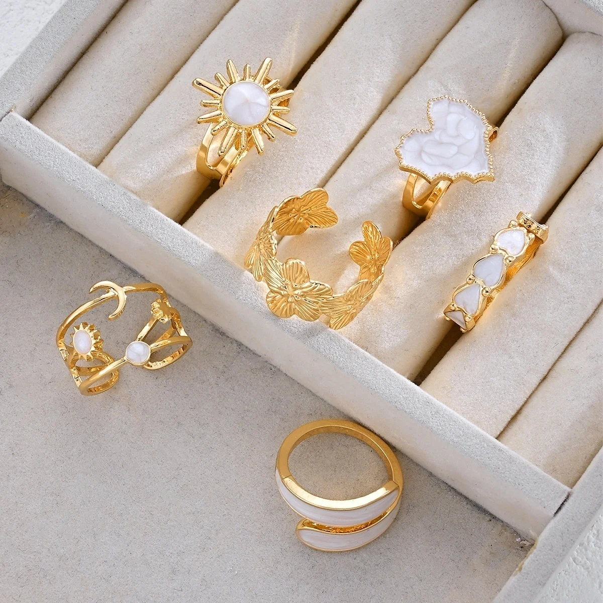 Vintage-Set mit unregelmäßigen, barocken, imitierten Perlen-Fingerringen für Damen und Herren, trendiger weißer, geometrischer Ring mit Emaille, Punk-Schmuck – Detail 21