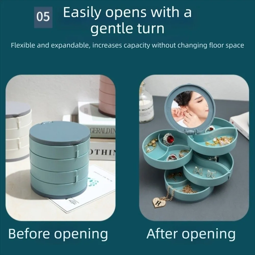 Multilayer Jewelry Stand Holder Display Tray with Mirror Desktop Storage Box Dustproof with Lid Earring Ring Box Bracelet