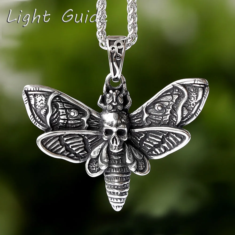 2024 Vintage New Trendy ACHERONTIA LACHESIS Pendant SKULL moth Men's Cool Ethnic Style Jewelry punk style For Men GIFT