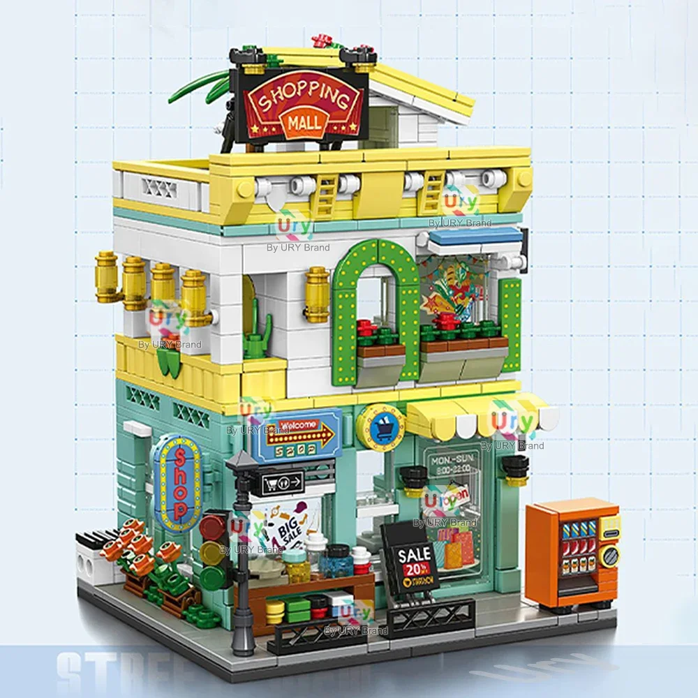 Stadtansicht Modulares Einkaufszentrum Supermarkt Hotel Burger-Café Retro-Blumenhaus MOC Architektur-Bausteine als Geschenke – Detail 8