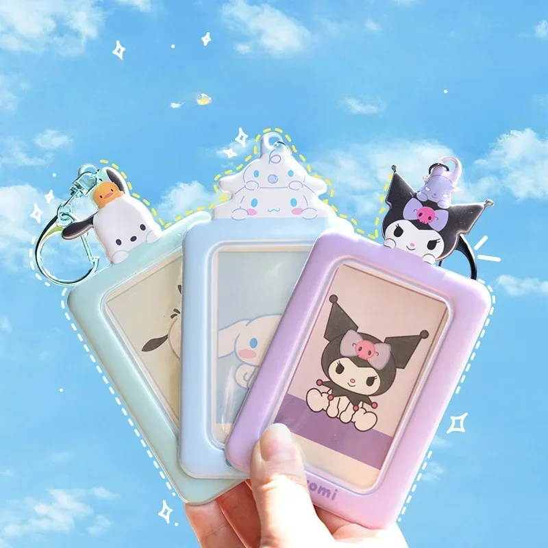 Kawaii Sanrio Card Holder Kpop Style Hello Kitty Cinnamoroll Kuromi My Melody Photo Card Keychain Bag Pendant Student Gift