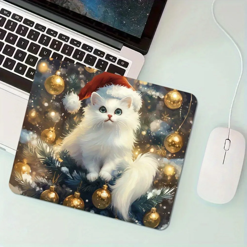 

The cat Christmas hat design mouse pad with anti-slip rubber is suitable for office and home use as a computer accessory
