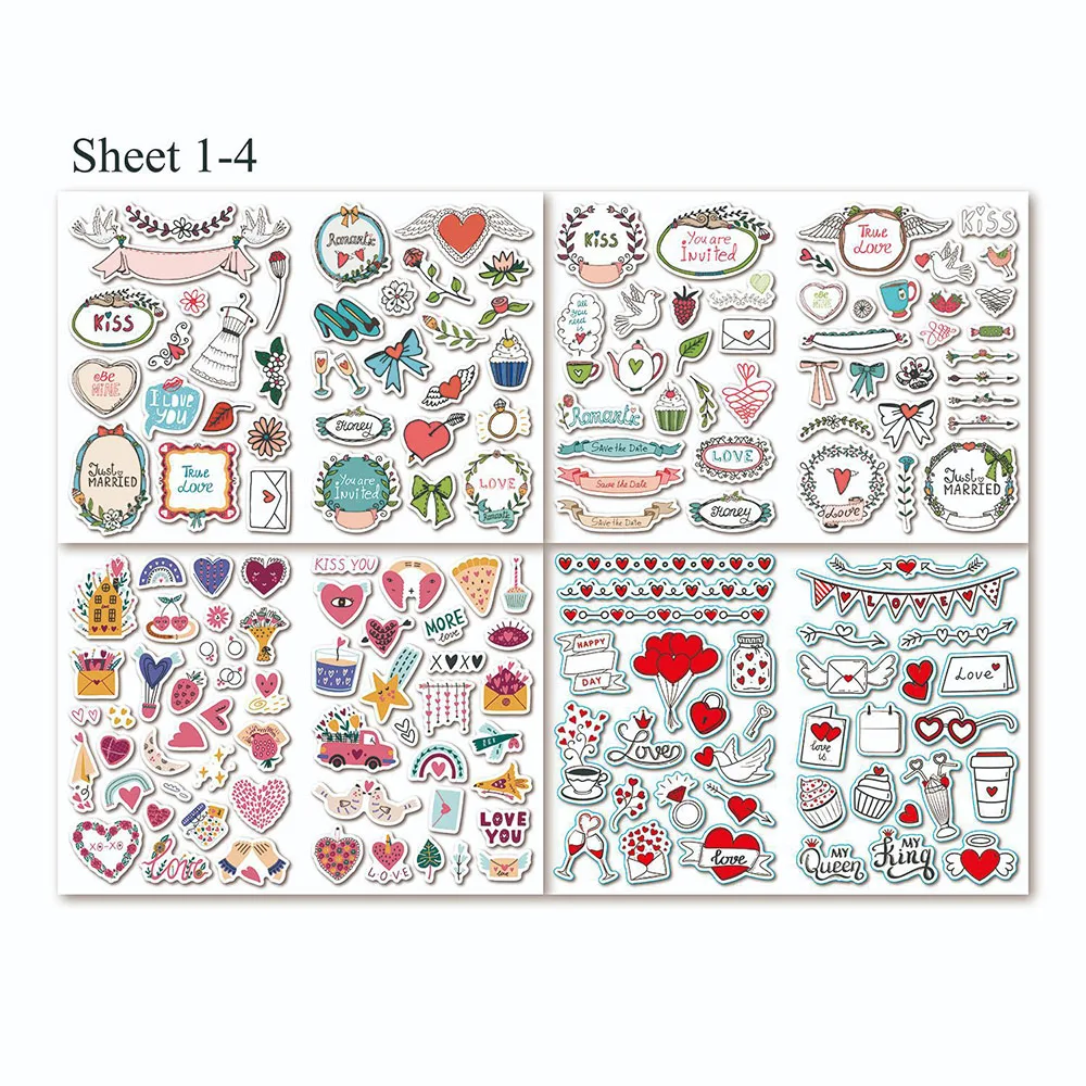 600Pcs Wedding Bliss Stickers Waterproof Removable Wedding Theme Love Eucalyptus Leaves Engagement Plan Cute Stickers Package