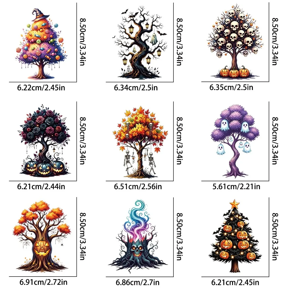 9Pcs Halloween Pumpkin Tree UV Crystal Transfer Stickers | Multi-Material Compatible, for Mugs, Phone Cases & Home Decor