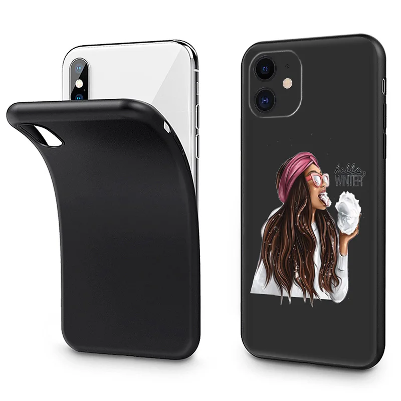 Capa de telefone de Natal Árvore Beleza Soft Black Silicone Cover, iPhone 16Pro Max, 14, 13, 15 Pro Max, 12, 11, XR, SE, 7, 8, 16 Plus