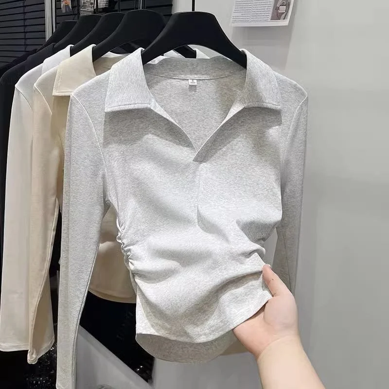 

plus Size 300 Pou ey Long Sve Women's Base irt Inner Wear Slim Fit T-irt for Autumn Versatile Waist-Cinching