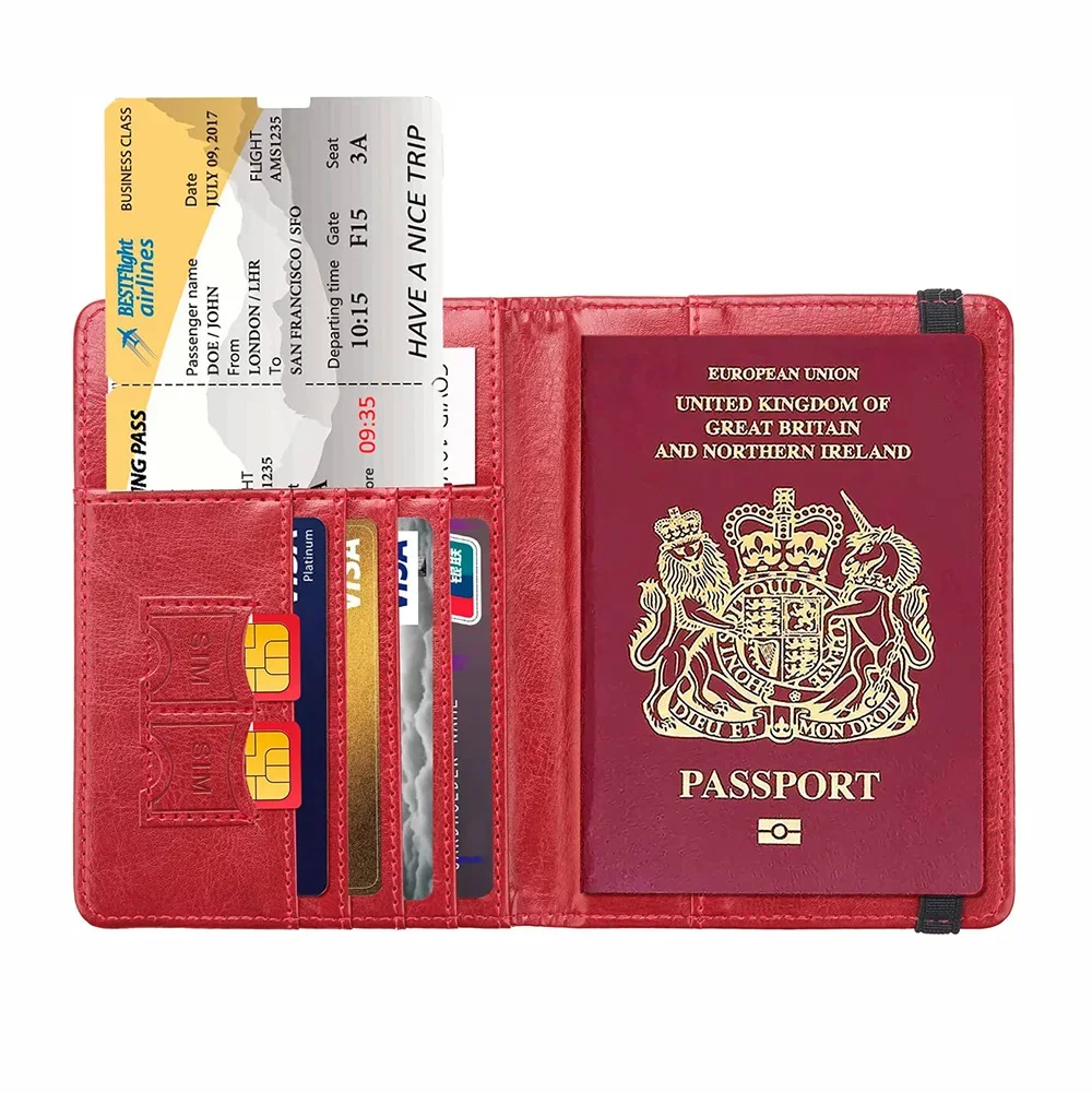 Couverture de passeport britannique avec bande élastique, portefeuille bleu, accessoires de voyage