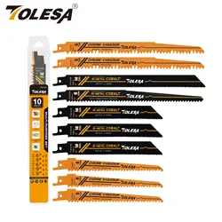 TOLESA 10PCS Brzeszczoty do pił szablastych do przycinania drewna Cięcie PVC Cięcie metalu Cięcie metalu Blacha rurowa do drzwi okiennych