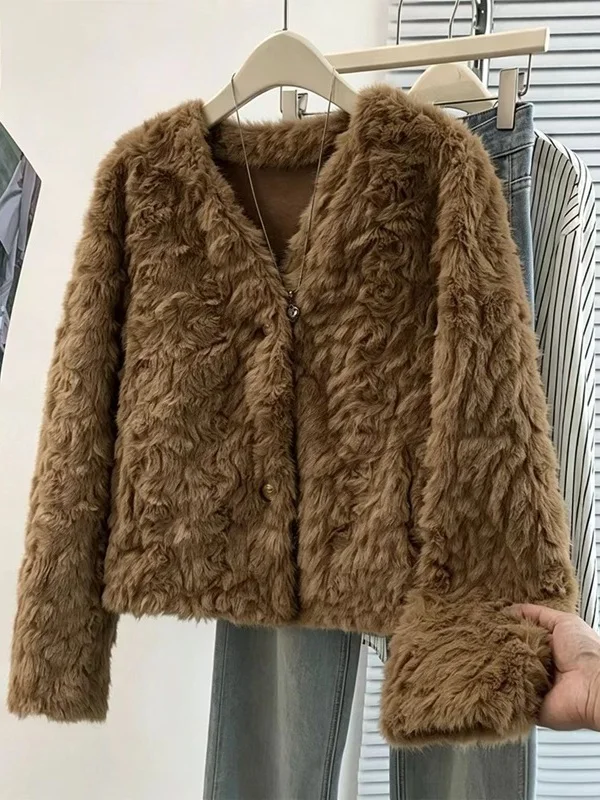 Elegant Fashionable Simple Leather Fur Integrated Furry Jacket Gentle Lazy Texture Top Women's Loose Fit Short Outerwear