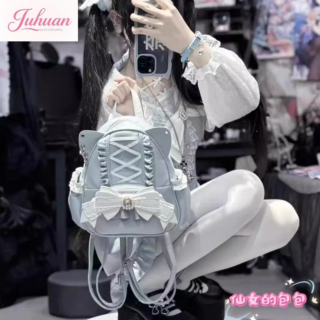 

New Japanese Sweet Cute Backpack Lolita Mine Lace Bow Cat Ear Backpack Student Travel Leisure Travel Large Capacity Women's Bag
