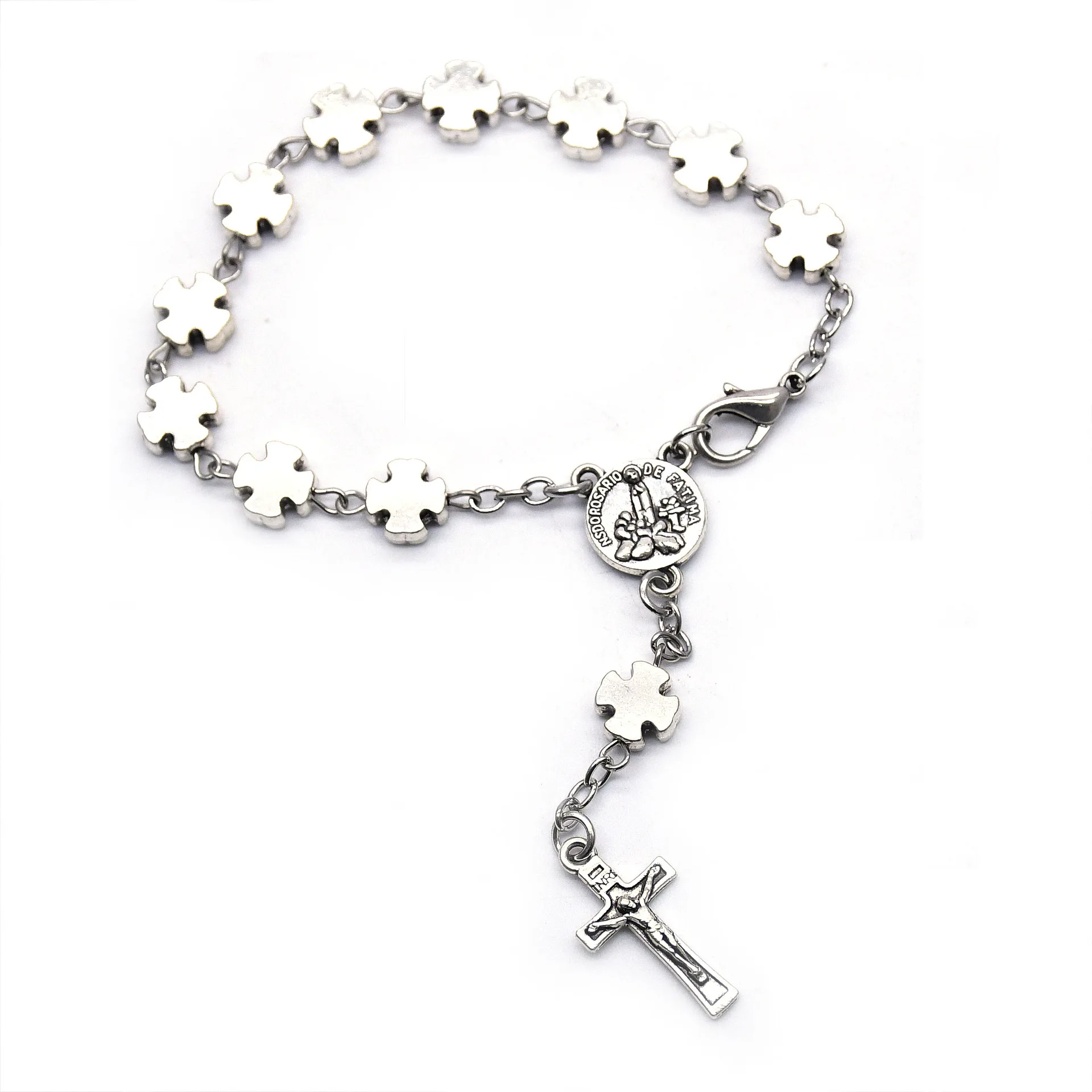 Classic Silver Plated Cross Pendant Rosary Bracelets For Men Women Christian Catholic Religious Belief Prayer Jewelry Gifts