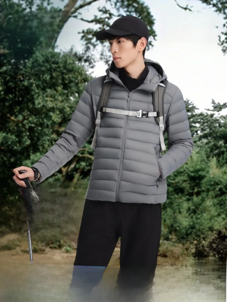 

Lightweight Goose down Jaet Bosideng 2025 Autumn New Men's Hooded ort Outdoor Simple Rib Stripe Faionable Slim Fit