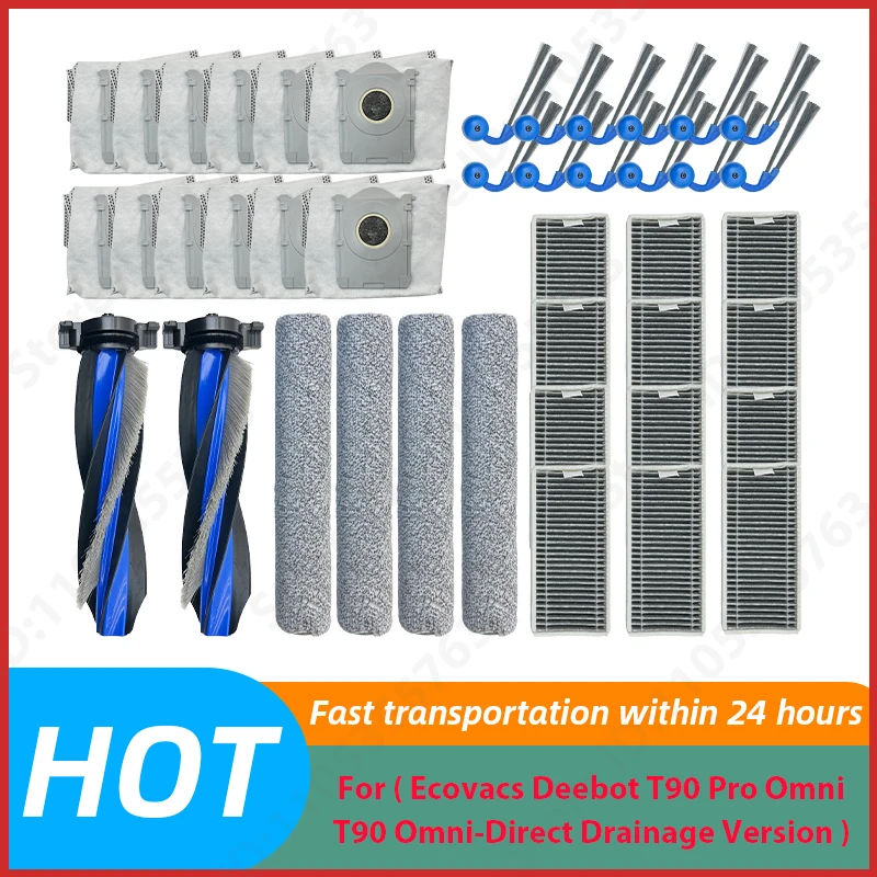 

For ( Ecovacs Deebot T90 Pro Omni / T90 Omni-Direct Drainage Version )Main Side Brush Filter Mop Roller Mop Accessories