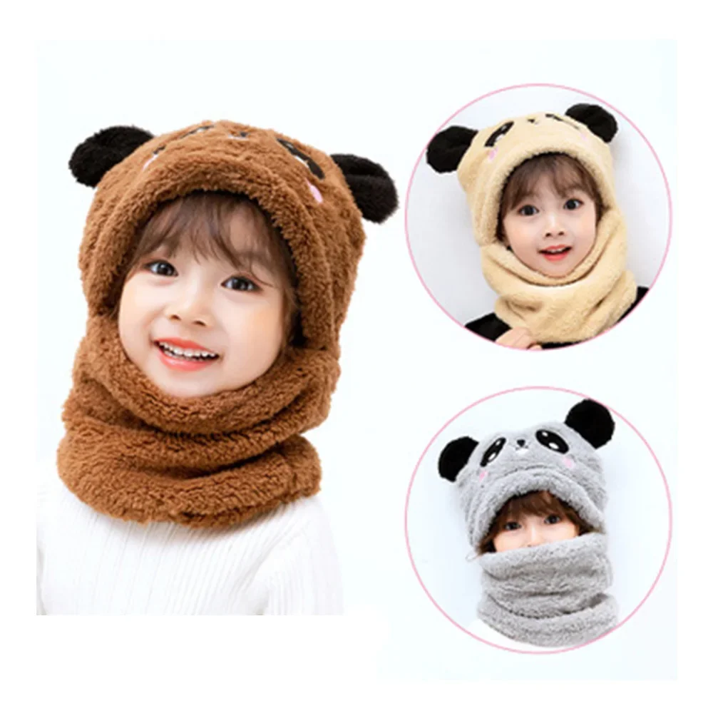 Children\'s Hat Boys Photography Girls Plus Fleece Cap Panda Ears Stuff For Kids 2022 Winter Warm Scarf Set Newborn Baby Stuff