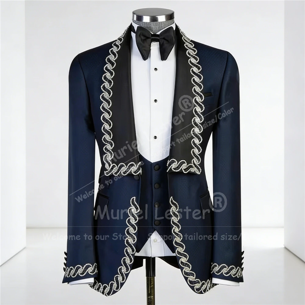 

Элегантный мужской костюм из бисера для свадьбы, комплект из трех предметов, индивидуальный пиджак с шалью и лацканами, наряды для выпускного вечера, смокинги для банкета и вечеринки, trajes para hombre