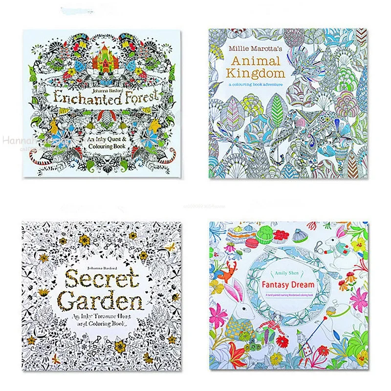 4pcs/set Coloring Book for Children English Edition color book for kids Secret Garden adult DIY toys Pencils school craft supply