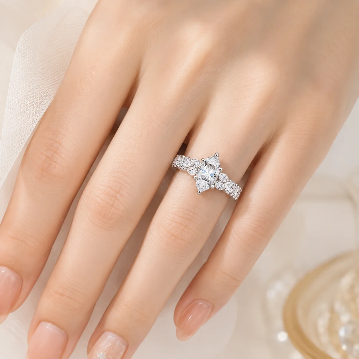 Moissanite Stackable Ring Set for Women S925 Sterling Silver 2-Piece 18-Stone 6x12mm D Color VVS1 Fine Jewelry GRA Certified