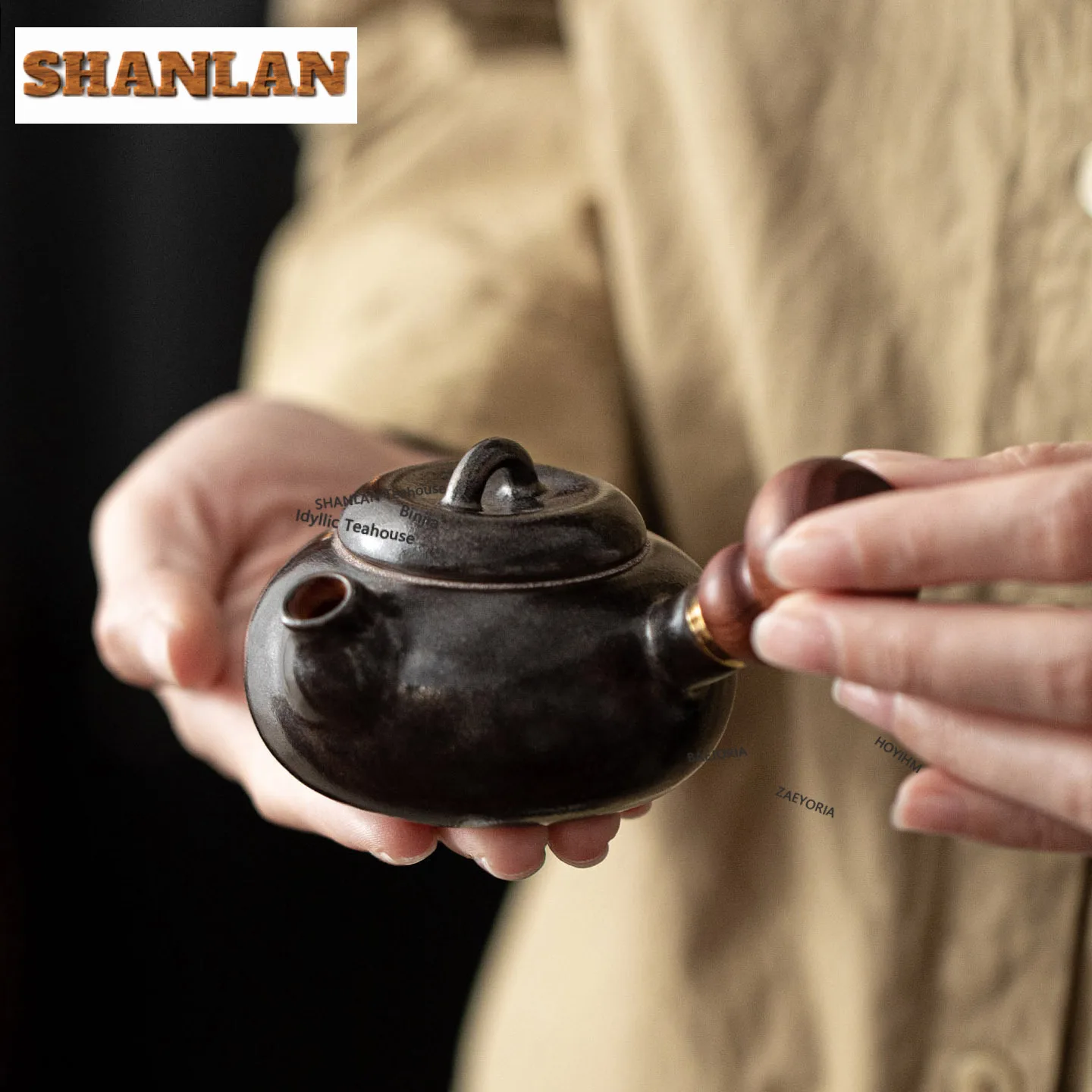 

Чайник для заваривания чая из фарфора Шино с эффектом фамбе, 100 мл, черный, с отверстием для заварки, китайский чайный сервиз, ручная работа